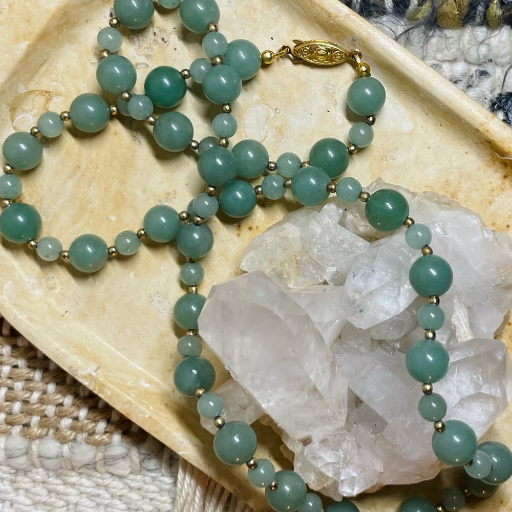 Vintage Celadon Jade Bead Necklace